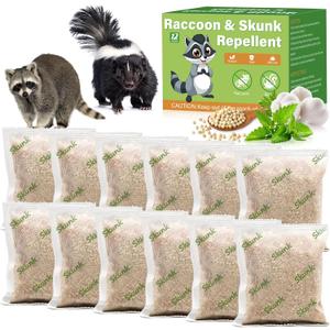 12 Pack Peppermint Skunk Repellent Pouches, Natural Raccoon Repellent Pouch Keep Skunks Out from Outdoor Yard Attic Garden House, Long-Lasting Protection, Safe for Dogs and Children