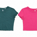 Me to We Essentials Crop Tops for Women Girls, Set of 2, (Plain Pink Size M) (Textured Green Size S)