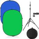 5x7ft/1.5x2m Chromakey Backdrop with 7.8ft/2.4m Stand, 2-in-1 Green Screen and Blue Screen Reversible Collapsible Background Panel for Photography Studio, Live Streaming, Video Shooting, Games