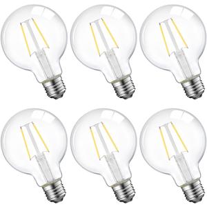 Dimmable LED Edison Light Bulb, G25 (G80) Globe Bulb, 60W Equivalent, 4000K Cool White, Christmas Light, E26 Standard Base, ETL Listed, 6-Pack
