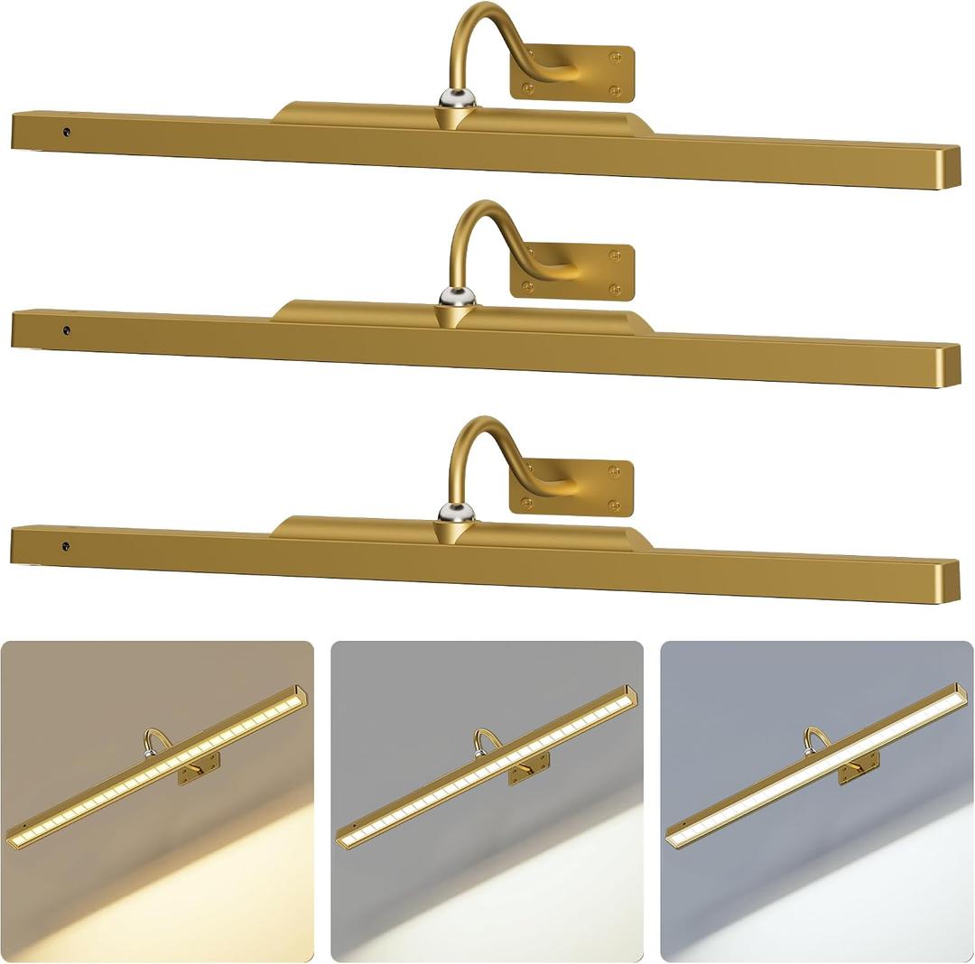 3 Pack Picture Lights Battery Operated 6000mAh - 24Inch Wireless for Gallery, Museum, Mirror, Picture Frames & Office Décor (Antque Gold)