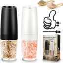 Gravity Electric Salt and Pepper Grinder Set of 2, Automatic Pepper Mill, USB Rechargeable, Adjustable Coarseness, One-handed Operation, Ceramic Burr, Refillable, Auto Grinders with LED light (Regular size)