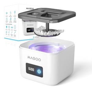 Ultrasonic Retainer Cleaner Machine, Denture Cleaner for Aligners Night Guards Braces Mouth Guards Toothbrush HeadsAll-in-One Dental & Jewelry Cleaner, 45kHz 200ML, Dual Modes (White)