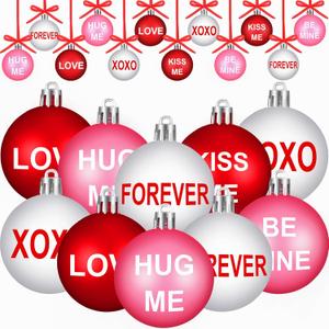 BBTO 12 Pcs Valentine Ball Ornaments for Tree Valentine Tree Hanging Decorations Decorative Plastic Ball Decorations for Wedding Anniversary Festival Home Gift Party Decor