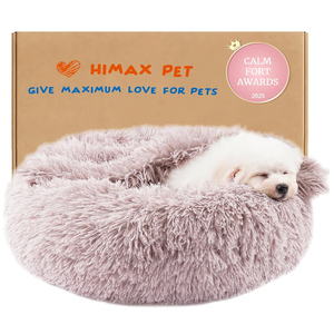 Himax Dog Beds for Small Dogs, Donut Dogs Beds with Blanket Attached, Calming Dog Bed Washable (20"/26"/35") Beige