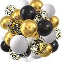 Pack of 3 KALOR Black Gold and White Balloons, 60 Pcs 12 Inch Metallic Gold Chrome Confetti Balloons for Birthday Chrismas Baby Shower Anniversary Wedding New Year Party Decorations