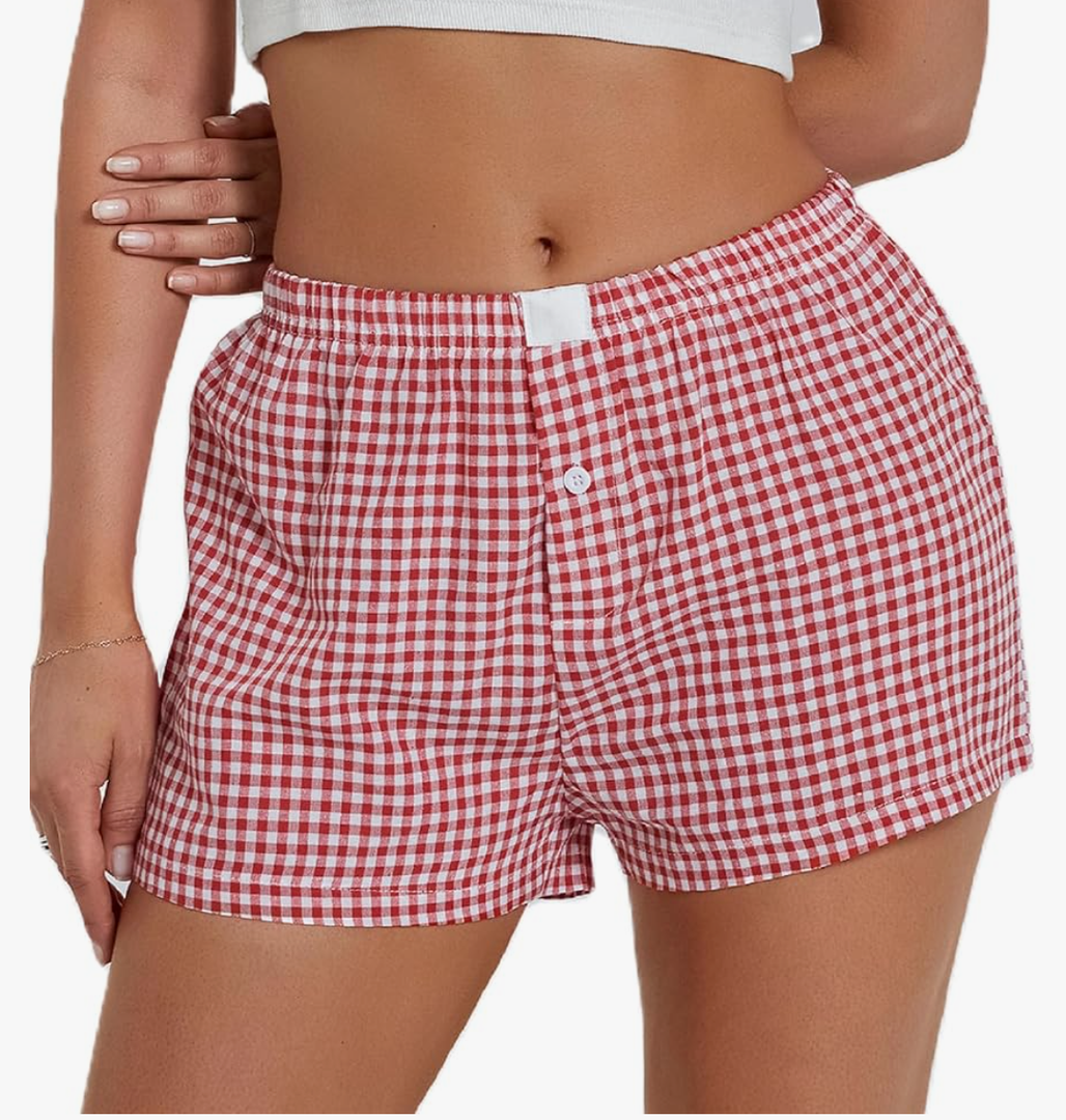 NUFIWI Women Y2k Pajamas Shorts Gingham Cute Pj Short Pants Plaid Lounge Shorts Sleep Bottoms Elastic Boxers Streetwear 2 Pieces, XL