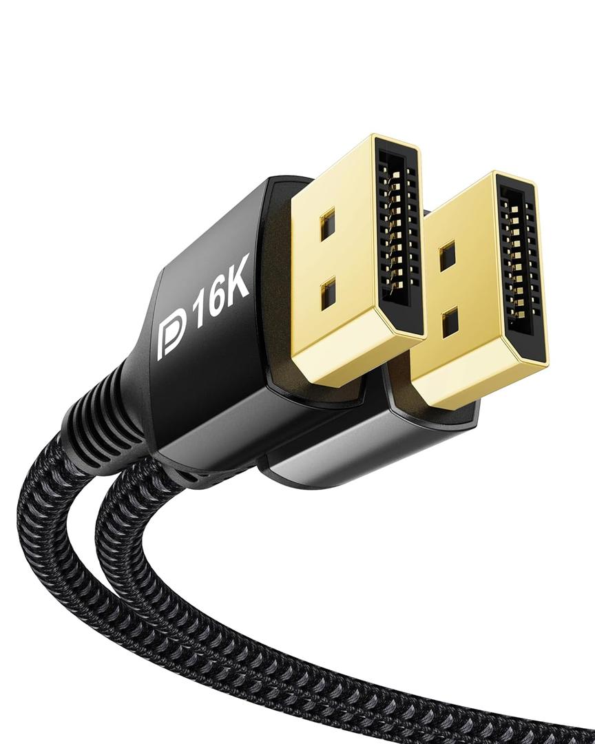 Stouchi VESA Certified DisplayPort 2.1 Cable 6.6FT, 54Gbps UHBR13.5 [16K 8K 4K@240Hz] Long DP Cord, Support FreeSync G-Sync, DSC 1.2a, Snag-Free Connector for RTX 5090/4090, Gaming Monitor (Black)