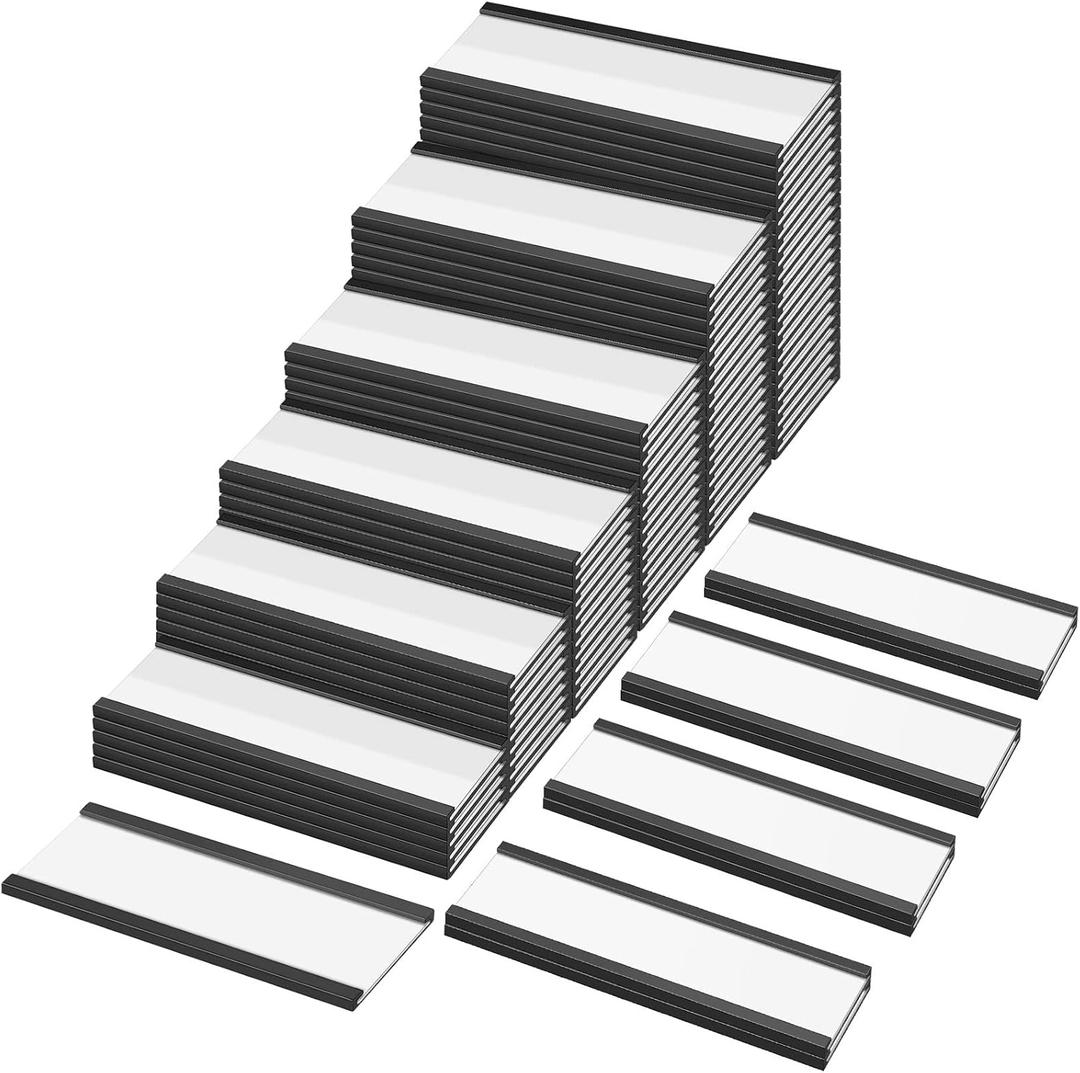 Teling 300 Pcs 1 x 3 Inch Magnetic Label Holders C Channel Shelf Labels Name Card Holders with Protective Films and Replacement Strips for Filing Cabinet, Mailbox, Whiteboard, Locker, Office