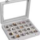 2 x Vicoter Velvet Jewelry Box 24 Grid Jewelry Ring Display Organiser Box Tray Holder Earrings Storage Case for Girls Wife Mom Women (Gray)