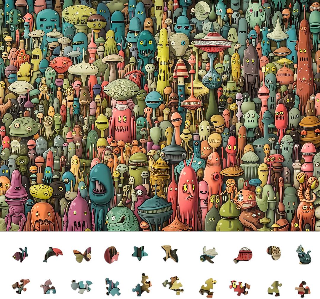 Dense Monster Jigsaw Puzzles for Adults 1000 Pieces, Brain Challenging Shaped Puzzle for Game Night, Family, Friends, Puzzle Size is 26.6 x 19.2