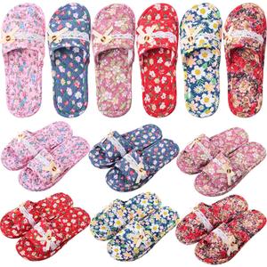 6 Pairs Floral Cotton House Slippers for Women Soft Open Toe Indoor Washable Portable Foldable Comfortable Hotel Travel Airplane Spa Guest Slippers