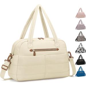 Travel Duffle Bag,Puffer Carry On Duffel Bag with Laptop Compartment Waterproof Overnight Weekender Bags for Women Large Hospital Tote Bags for Labor and Delivery(Medium,Beige