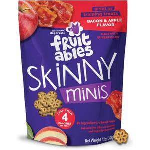 Fruitables Skinny Mini Dog Treats, Healthy Sweet Potato Treat for Dogs, Low Calorie & Delicious, Puppy Training, No Wheat, Corn or Soy, Made in the USA, Bacon and Apple Flavor, 12oz (EXP 05/17/28)