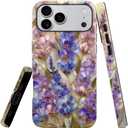 Compatible with iPhone 17 Pro Max Case,Glossy Case All-Round Protection Shockproof Anti-Scratches TPU Cover,Cases for Man Woman-Lavender Flower Blossom Stained Glass