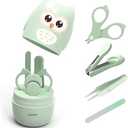 YIVEKO Baby Nail Kit, 4-in-1 Baby Nail Care Set with Cute Case, Baby Nail Clippers, Scissors, Nail File & Tweezers, Baby Manicure Kit and Pedicure kit for Newborn, Infant, Toddler, Kids-Owl Green