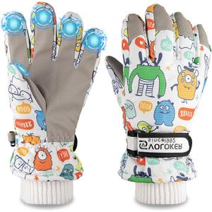 Kids Ski Snow Gloves Waterproof Winter Cold Weather Windproof Warm Snowboard Sport Mittens for Boys Girls (L(9-11T), Little monster)