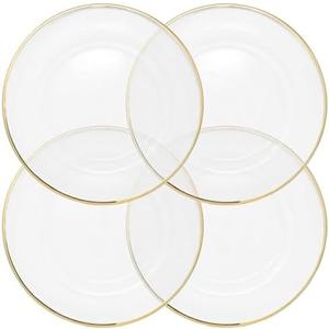 Ms Lovely Clear Glass Charger 13 Inch Dinner Plate With 0.5 CM Metallic Rim - Set of 4 - Gold