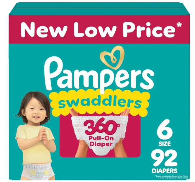 Pampers Diapers - Swaddlers 360 - Size 6, 92 Count, for up to 100% Leakproof Premium Skin Protection (Packaging May Vary)