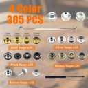 385 PCS Snap Fastener Tool Kit with Snap Buttons for Fabric, Boat Cover, Canvas tarp, Leather, Clothing, Heavy Duty Snap Setter Tool，Metal Snap Buttons with Fastener Pliers kit, 100 Sets 4 Color