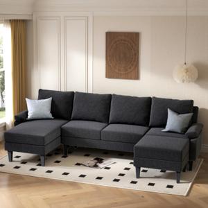 Sectional Couches for Living Room, Convertible 4 Seat Modular Sectional Sofa Set for Living Room, L Shaped Couch or U Shaped Couch with Ottoman for Apartment, Black