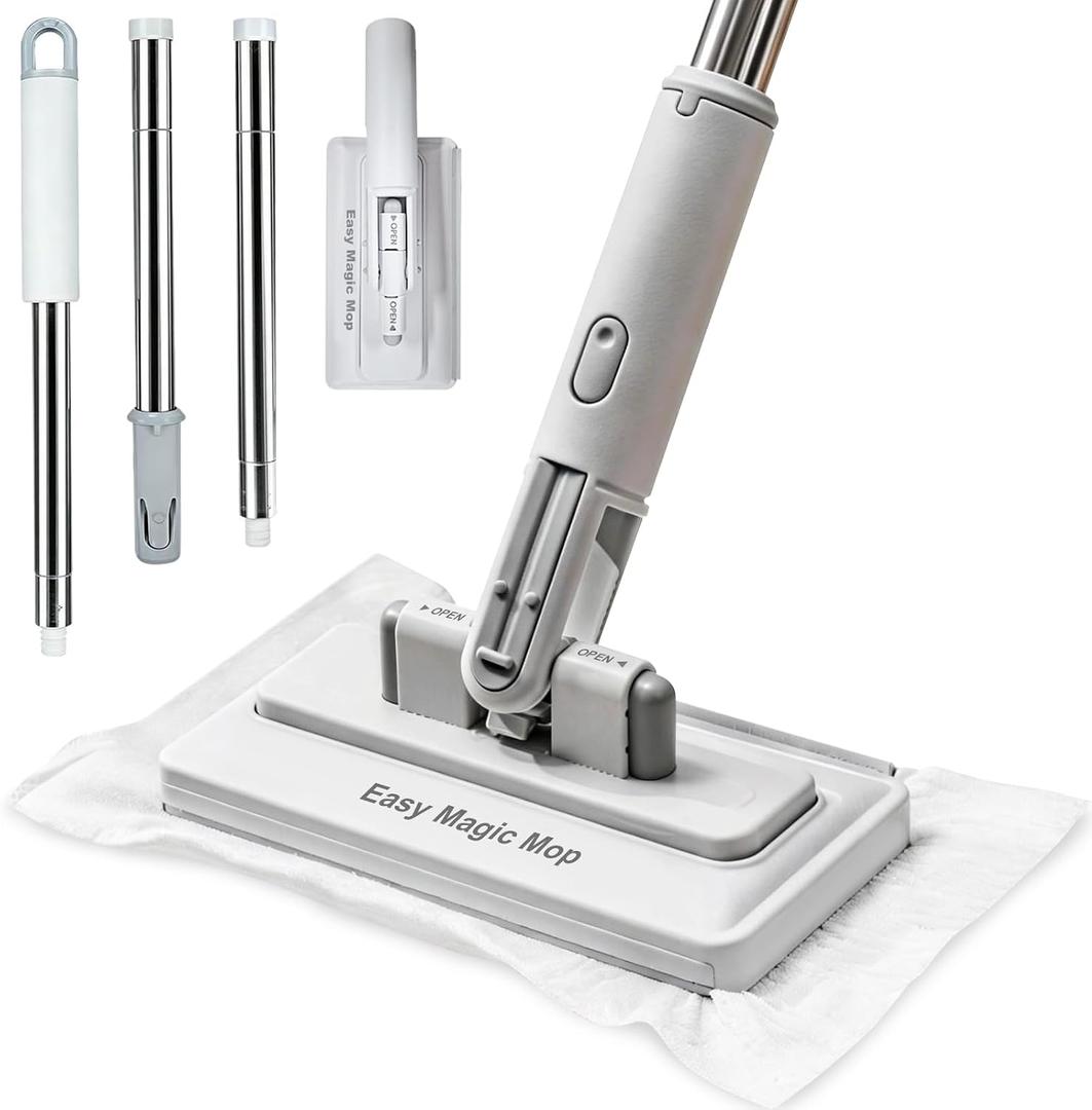 Snap on Grip Mini Mop, No-Touch Lazy Mop, Touch-Free Cloth Attachment, Secure Cleaning Pad Grip, Compact Design, Disposable Dust Mop for House Wall,Bathroom, Windows, Corners 6 Cloth