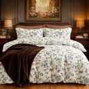 SLEEPBELLA Queen Size Comforter Set Teal & Red Botanical Pattern Printed on White 100% Cotton Fabric, Ultra Soft Microfiber Inner Fill 3Pcs Bedding Set