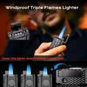 5-in-1 Torch Lighter with Tool, Punch, Holder, Draw Enhancer, Refillable Butane Torch Lighter, Multifunctional Accessories Gift, Windproof Triple Flame Lighters for Candles, Travel, Outdoor (Carbon Fiber)