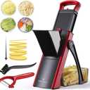 ONCE FOR ALL Safe Mandoline Slicer For Kitchen, Biger Size, Adjustable Vegetable Chopper Food Slicer Potato French Fry Cutter with Peeler, Detachable, Kitchen Chopping Artifact (Red)