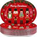 50Pcs Christmas Nutcrackers Oval Paper Plates 10" x 12" Large Heavy Duty Disposable Red Christmas Nutcracker Dessert Plates Xmas Holiday Dinner Plate for Winter Birthday Baby Shower Party Supplies