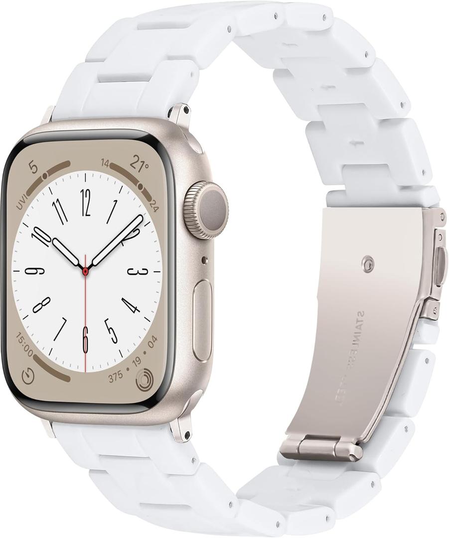Lightweight Resin Watch Band Compatible with Apple Watch Band 46mm 45mm 44mm 42mm 49mm, Wristband Bracelet for Women Men, Watch Strap for iWatch Series 11/10/9/8/7/6/5/4/3/2/1/SE/Ultra-Pure White