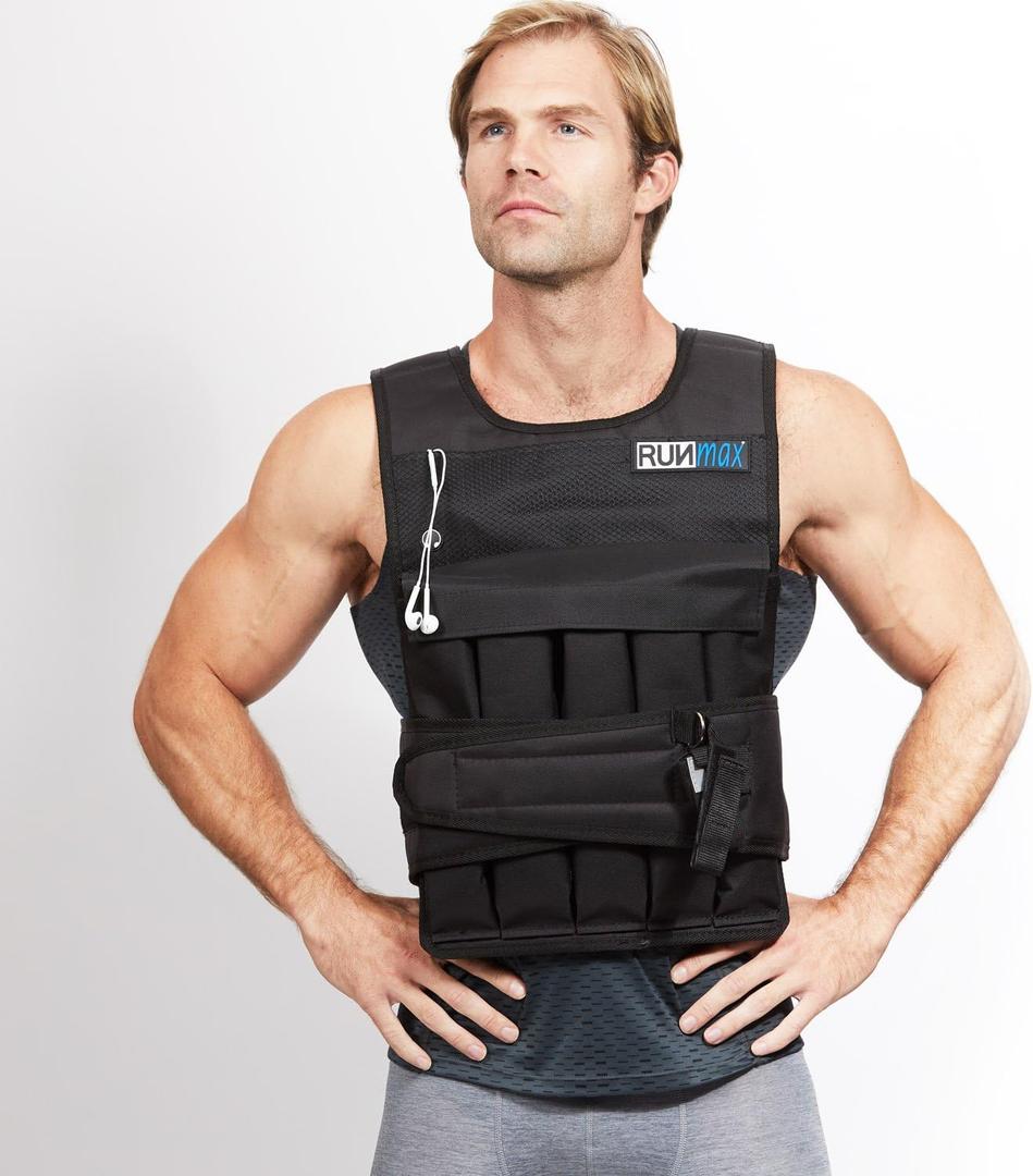 RUNmax 12lb-140lb Weighted Vest (Without Shoulder Pads, 50lb), Black
