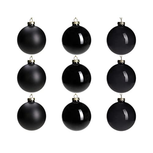 DN DECONATION Black Glass Christmas Ornaments, 3.15” Christmas Ball Hanging Christmas Baubles for Xmas Tree Decoration, Set of 4 Decor for Gothic DIY Gift