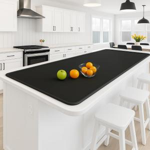 Silicone Mat 35.4"x23.6" Silicone Mats for Kitchen Counter Heat Resistant Mats for Countertop, Countertop Protector Mat, Edge Heightening Nonstick Waterproof Multipurpose Table Mat (Black)