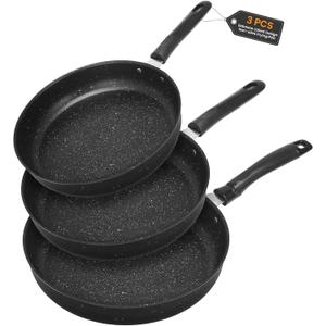 Nonstick Frying Pan Skillet 3 Piece Set, Stone Coating Cookware, 9, 10 & 11 Inches Egg Omelette Pan with Heat-Resistant Handle, PFOA Free,Induction Compatible