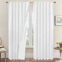 LAMIT White 100% Blackout Linen Curtains, 84 Inches Linen Textured Living Room Farmhouse Curtains Full Room Darkening Back Tab and Rod Pocket Burlap Panels with White Liner, 2 Panels, 52 x 84 Inch