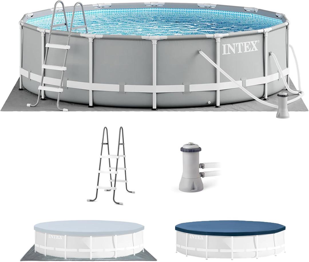 Intex 26719EH Prism Frame Premium Above Ground Swimming Pool Set: 14ft x 42in  Includes 1000 GPH Cartridge Filter Pump  SuperTough Puncture Resistant  Rust Resistant  3357 Gallon Capacity