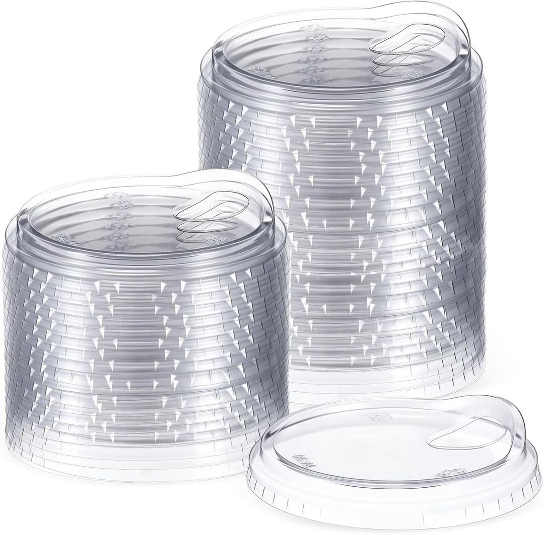 50 Pcs Clear Strawless Plastic Lids Fits for 12, 16, 20 and 24 oz Cups Disposable PET Sipper Cup Lids for Iced Coffee Milkshake Party Supplies (Transparent,98mm)