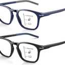 Missfive Versatile Progressive Multifocus Reading Glasses Men, Blue Light Blocking Anti UV Multifocal Computer Readers (3.00x)