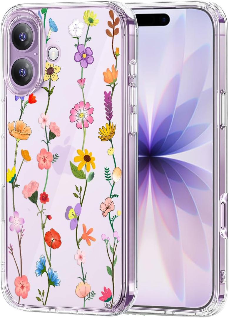 Unov Case for iPhone 17 Case Clear with Design Embossed Floral Pattern Soft TPU Bumper Slim Protective 6.3 Inch (Aesthetic Flower)