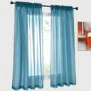 DONREN Sheer Teal Curtains 45 Inches Long for Kitchen Small Windows Rod Pocket Voile Sheer Window Panels Drapes for Kids Room 1 Pair Sets 52 Inch x 45 Inch