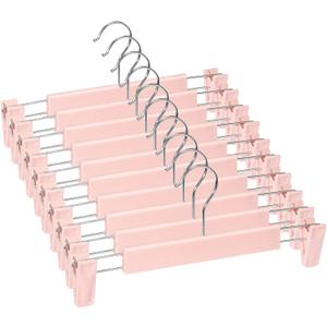 10 Pack Skirt Hangers, PantsHangers with Clips360 Swivel Hooks Space Saving Hangers for Pants, Skirts, Clothes, JeansPink