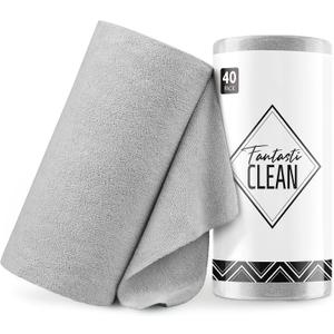 Fantasticlean Microfiber Cleaning Cloth Roll -40 Pack, Tear Away Microfiber Towels, 12" x 12", Reusable, Washable, Scratch Free, Ultra Absorbent Dish Rags for Car, Home, Garage or Shop (Grey)