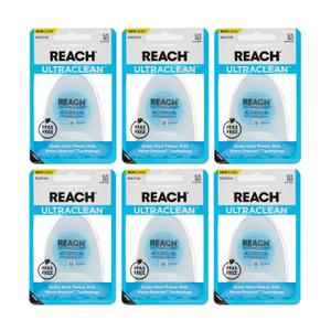 REACH Ultraclean Dental Floss, Mint, Plaque Remover for Teeth, Shred Resistant, Waxed, Easy on Gums & Teeth, Mint, Oral Care, PFAS Free, for Adults & Kids, 6 Pack, 30 yd