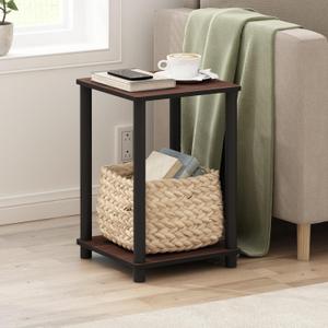 Furinno Turn-N-Tube Toolless 2-Tier Side Table, Open Shelf, Cherry Oak, 2-Tier, Round Tubes