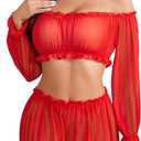 Avidlove Lingerie Sets for Women Sexy Long Sleeve Off Shoulder Ruffle Bra and Panty Set (Small, Red)