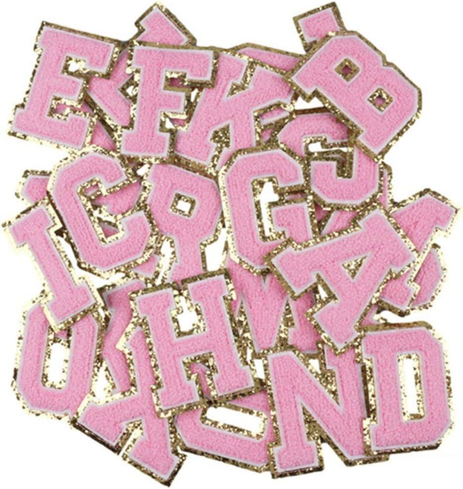 Pink 3D Letters, 1PC Alphabet Sequins Towel Embroidered Patches for DIY Clothing Bags Jacket Iron On Accessories Applique (Color : Pink, Size : S)