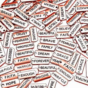 80 Pieces Word Charms Pendants Engraved Motivational Charms Pendants Jewelry Making Accessories for DIY Necklaces, Bracelets, Key Chains(Rose Gold)