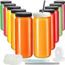 Ruckae 16oz 9Pack Juice Bottles, Glass Bottles with Lids, Smoothie Cup Lids and Straws, Water Bottle Mason Jar Drinking Glasses for Juicing, Smoothies, Kombucha