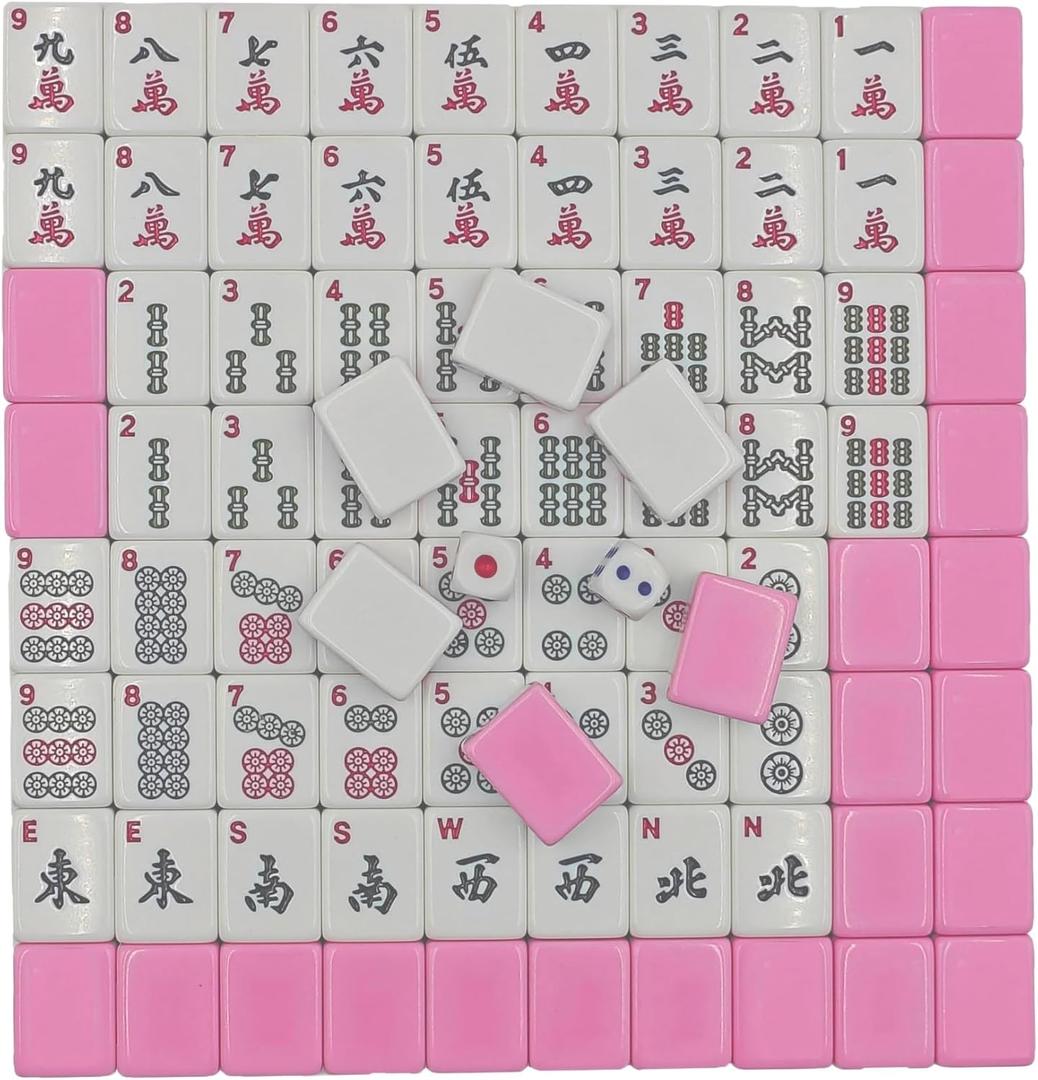 American Mahjong Tile Set, 166 Pink Tiles with Two Dices, Mahjong Tile Game for Four Players, (1.2x0.9x0.51)